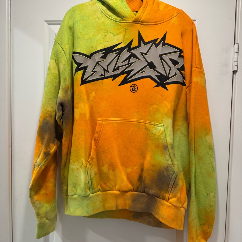 Hellstar “Halloween Vomit Hoodie Orange and Neon Green Tie-Dye Hoodie